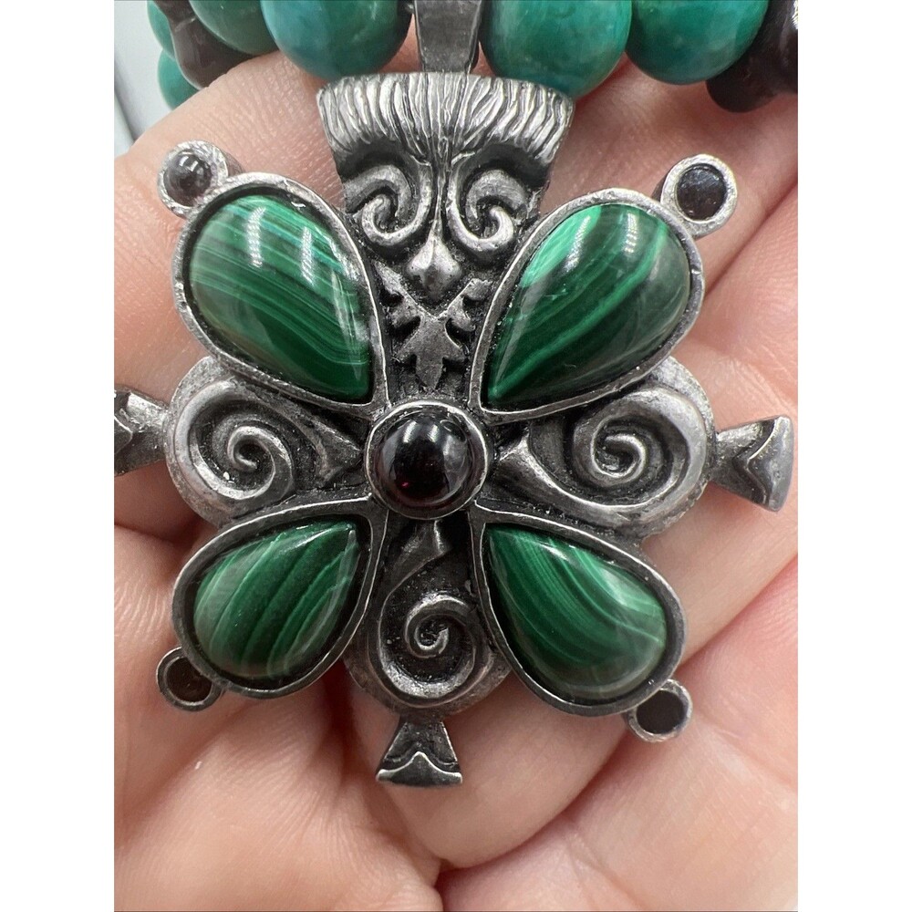 Vintage Leonard Craig Designer Necklace Real Stones & Glass Jadeite Malachite - Picture 2 of 7